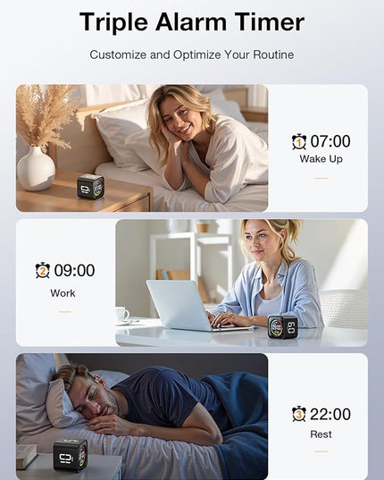 TK3 Pomodoro Timer Cube, Desk Productivity Timer with 5/10/30/60 Min Presets, Custom Countdown, Stopwatch, Clock, 3 Alarm, Silent, Vibrate & Sound Alert, for Task, ADHD, Study, Kitchen, Black