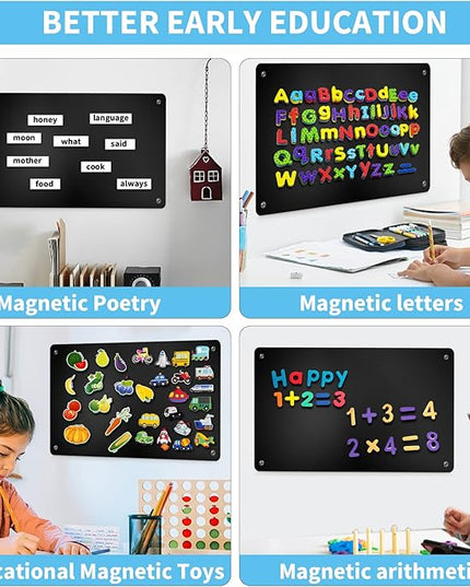 Magnetic Board, 17.1" x 11.8" Magnet Display,for Magnets and Bulletin Board,Suitable for Wall, Refrigerator, Compartment, Cabinet etc,Comes with Dual Lock Tape for Easy Hanging (Black)