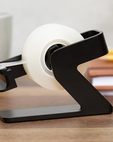 ELYPRO Modern Tape Dispenser for Office Desk - Elegant and Minimalist Design, Heavy Metal Made, Space-Saving, Perfect for Office & Home Use or as a Stylish Gift - Bonus Tape Roll Included (Black)