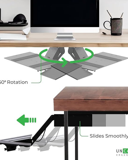 Uncaged Ergonomics KT2-b Under-Desk Adjustable Height & Angle Sit to Stand Up Keyboard Tray with negative tilt Best standing desk computer keyboard holder drawer