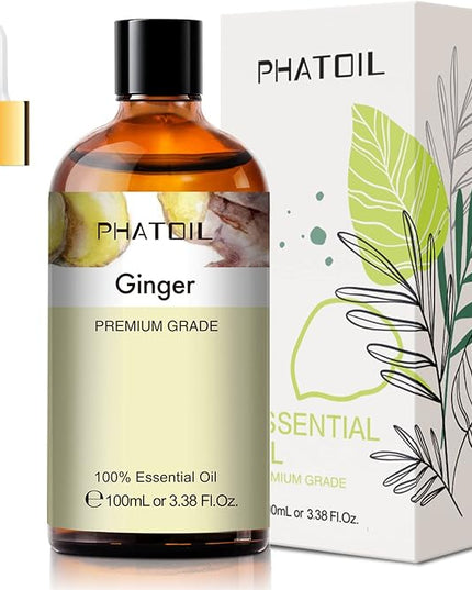 Ginger 3.38fl.oz Essential Oil, PHATOIL Pure Aromatherapy Oils for Diffuser, Humidifier, Perfect for DIY Soap, Candle, Bath Bombs Making(100ml)