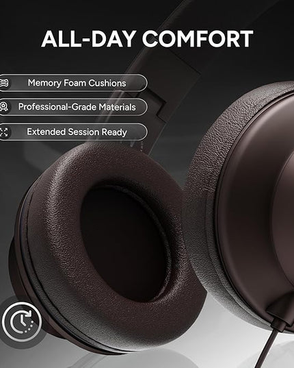 ARTIX CL750 Over Ear Headphones Wired with Mic & Volume Control, Audio with 100% Noise Cancelling Computer Wired, Plug in for Laptop, Dj Corded Studio Headphones