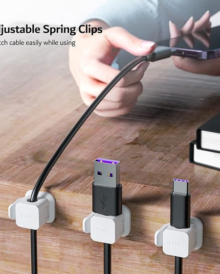 PZOZ 6 Pack Cord Organizer, Adhesive Charger Cable Clips, Wire Holder Keeper Organizer, Charging USB Cable Management for Home Office Desk Phone Car Wall Desktop Nightstand (White)