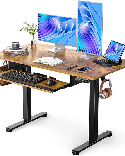 ErGear Electric Standing Desk with Full Size Keyboard Tray, Adjustable Height Sit Stand Up Desk, Home Office Desk Computer Workstation, 48x24 Inches, Vintage Brown
