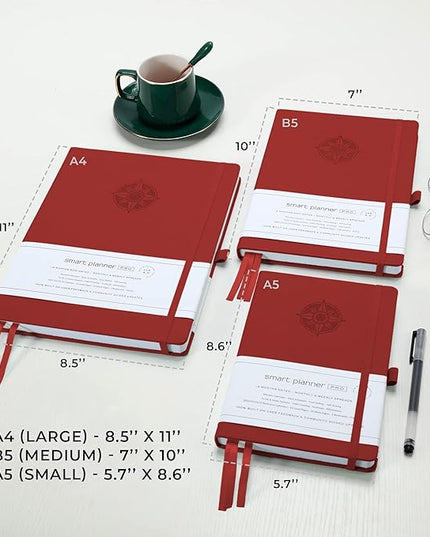 Smart Planner Pro – Undated Daily Planner – Small A5 – Achieve Goals & Increase Productivity – Weekly, Monthly, Work Sections, Organizer Diary with Back Pocket, 3 Satin Bookmarks & Pen Holder
