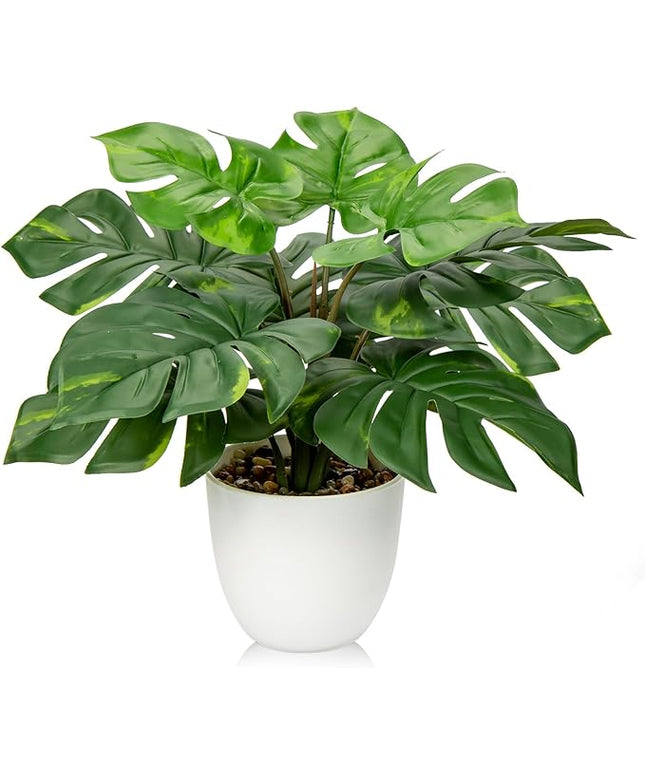 Hollyone Artificial Monstera Plant Faux Monstera Deliciosa Plant Potted Fake Tropical Plants in Pot for Indoor Outdoor Home Decoration