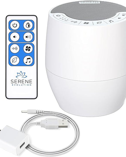 Serene Evolution White Noise Machine with 60 Soothing Sounds - Sound Machine for Adults and Baby - Noise Cancelling Sleep Music Machine with Remote Control - Ideal for Office Privacy - Black