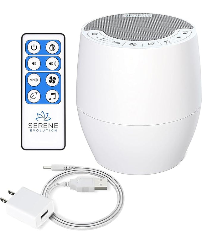 Serene Evolution White Noise Machine with 60 Soothing Sounds - Sound Machine for Adults and Baby - Noise Cancelling Sleep Music Machine with Remote Control - Ideal for Office Privacy - Black