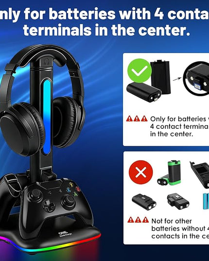 Controller Charger with RGB Headphone Stand for Xbox Series X/S/One,/One S/X, XSX Controller Charger Station, Headset and Controllers Stand Holder for Xbox, Gaming Gifts for Gamers Men