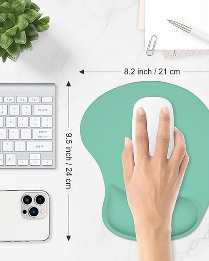 ITNRSIIET Ergonomic Mouse Pad, Cushioned Gel Wrist Rest, Non-Slip Base, Smooth Surface, Compatible with All Mice for Office & Gaming, Desk Accessory, 9.5 x 8.2 inch, Mint Green