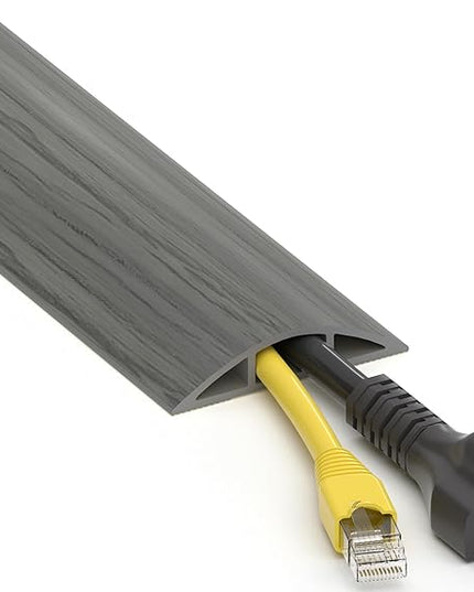 Floor Cord Cover 6ft, Cord Hider Floor Hide Extension Cords, Floor Cable Management Floor Cable Cover Wire Covers for Cords, Cable Protector Cord Cavity W0.6in x H0.32in Grey Wood