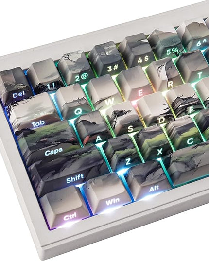 Sunzit PBT Keycaps - Side Print Keycaps 75 Percent, Shine Through Custom Key caps, Japanese Keycap Set Dye Sub & Double Shot, 135 Keys Cherry Profile Keyboard Keycap for Mechanical Keyboard