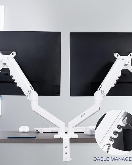 VIVO Aluminum Articulating Dual Monitor Arm for 13 to 30 inch Screens, Desk Mount Tension Spring Monitor Stand for 2 Screens, White, STAND-V102OW
