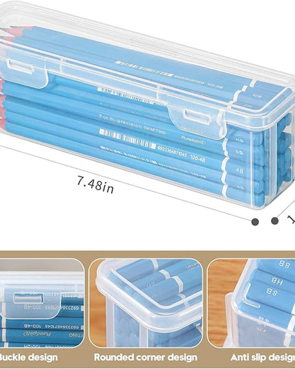 10 Pack Clear Plastic Pencil Case Boxes - Narrow Stackable Storage Organizers with Snap Lids for Pens, Markers, Makeup Brushes, Art Supplies, Beads, Jewelry, School Office Use, Rectangular Narrow