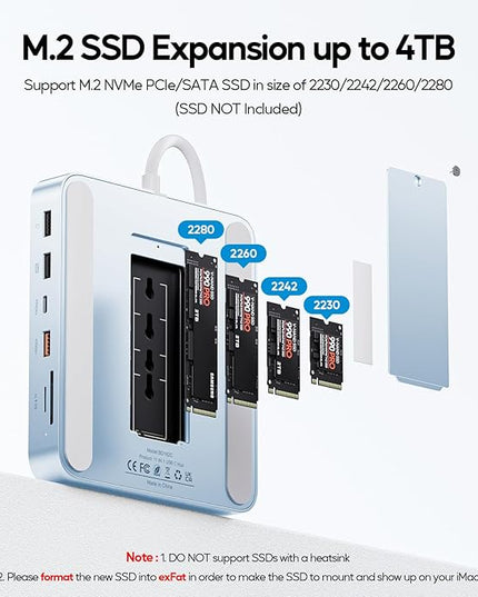Upgraded 11 in 1 USB C Hub for iMac 24 inch USB Hub 2021 2023 2024 Support M.2 SSD (NOT Included), iMac Hub M1 M3 M4 Accessories, 4K HDMI, 2.5G Ethernet, 5 USB A/C Max 10Gbps, SD/TF - Blue