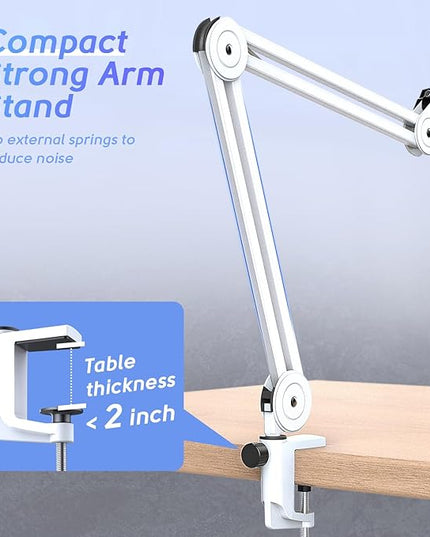 FIFINE Microphone Boom Arm Stand, Metal Heavy Duty Mic Stand, Scissor Suspension Adjustable Boom Arm for Podcast Recording Streaming Gaming, with Desk Clamp, 5/8" Screw, Cable Ties-BM63 White