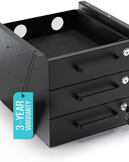 Under Desk Drawer Slide-Out - Lockable Metal Storage Drawers with Cable Management for Office & Home (Triple, Non-Bracketed)