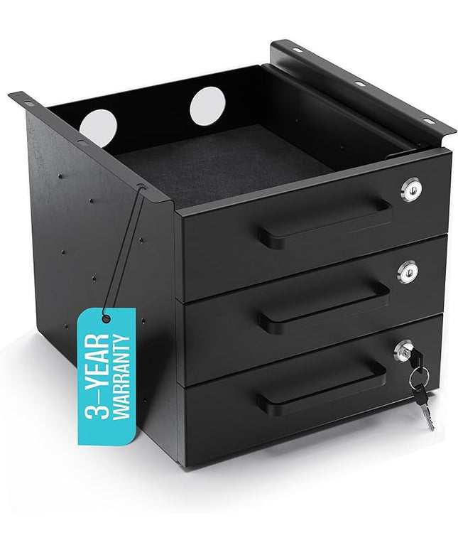 Under Desk Drawer Slide-Out - Lockable Metal Storage Drawers with Cable Management for Office & Home (Triple, Non-Bracketed)