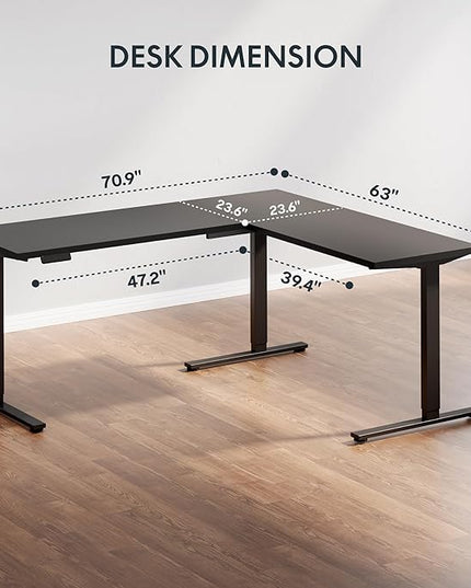 SANODESK L Shaped Standing Desk Adjustable Height, Electric Corner Standing Desk, 71 x 63 inch Sit Stand Computer Table with Splice Board, Black