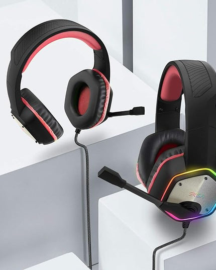 EKSA E1000 Gaming Headset, Computer Headphones with Noise Canceling Mic & RGB Light, 7.1 Surround Sound, Compatible with PC, PS4 PS5 Console, Laptop (Red)