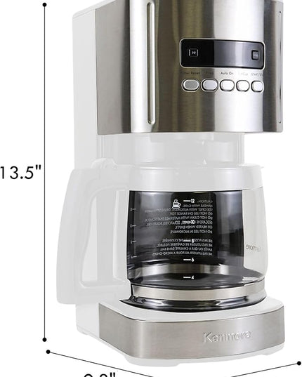 Kenmore Drip Coffee Maker - 12 Cup Programmable Cafe Machine With Glass Pot, Regular & Bold Brew, Auto Shut Off Large Water Reservoir, Reusable Filter, Kitchen Appliances For Cafeteria Barista, White