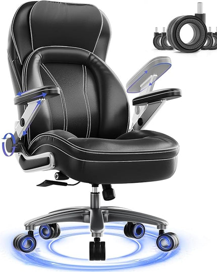 Big and Tall Office Chair, 600lbs Heavy Duty Desk Chair with 5D Arms, Adjustable Lumbar Support & Height, Tilt Function, PU Leather High Back Ergonomic Executive Computer Chair with 3'' Silent Casters