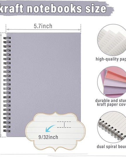 Fuutreo 12 Pcs Spiral Notebook for Work A5 8.3 x 5.7 Inch College Ruled Spiral Journal Notebook Kraft Cover Ruled Paper, 12 Color, 60 Sheets, 120 Pages for Office School(Macaron Color)