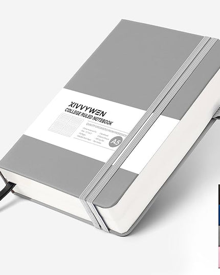 Lined Journal Notebook for Women Men, 352 Pages A5(5.7" x 8.3")College Ruled Hardcover Leather Journals for Writing, Daily Journal Notebooks for Work, Note Taking, Travel, School, Business (Gray)