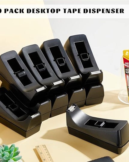 Lanties 10 Pack Desktop Tape Dispensers Non Skid Base for Office Home School (Tape Not Included) (Black)