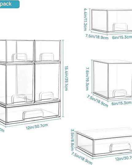 Vtopmart Stackable Storage Drawers Set of 8, Clear Plastic Organizer Bins for Bathroom Supplies,Ideal for Cabinet,Pantry,Laundry Room Organization