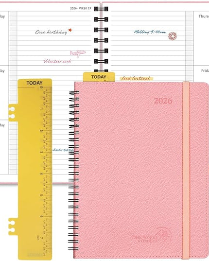 POPRUN 2026 Weekly and Monthly Planner Calendar, January 2026 - December 2026,Medium-6.75" x 8.75" Spiral Bound Appointment Book, Includes Monthly Tabs, Inner Pocket,Soft Cover - Soft Pink
