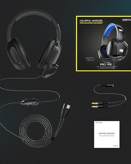 Gaming Headset with Microphone for Pc, Xbox One Series X/s, Ps4, Ps5, Switch, Stereo Wired Noise Cancelling Over-Ear Headphones with Mic, RGB, for Computer, Laptop, Mac, Nintendo, Gamer (Black)
