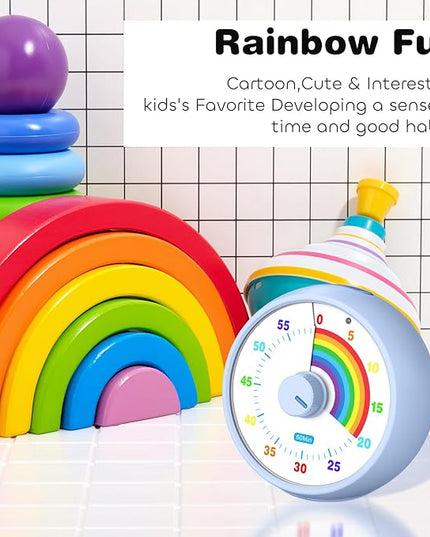 Visual Timer for Kids, 60-Minute Countdown Timer for Classroom Office Kitchen, Desk Timer Kids Time Management Tools with Silent Operation, Pomodoro Time Rainbow Pattern (Aquamarine)