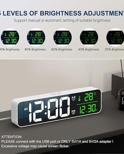 Hournor Digital Clock for Bedroom, Digital Wall Clock for Living Room Decor, Desk Table Clocks, Digital Clock Large Display, Bedroom Smart Alarm Clock for Office White Green