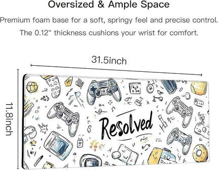 Large Mouse Pad for Desk, XXL Non-Slip Long Extended Gaming Mouse Mat Protector with Waterproof Rubber Base Stitched Edges for Office, Computer, Keyboard, Laptop and Home (Doodle Painting)