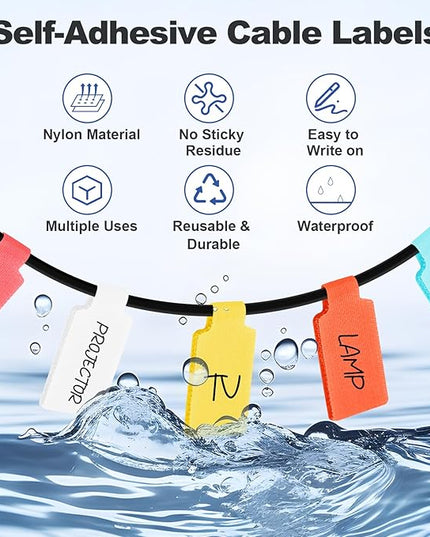 40 Pack Cable Labels Tags, White Write On Wire Cord Tags and Charger Labels Waterproof for Cable Management and Identification Electronics (Oval)