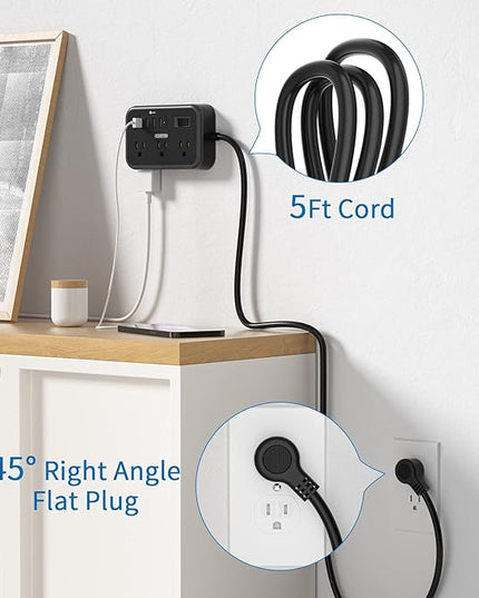 2 Pack Power Strip with 6 Outlets(2 Side) and 4 USB, NTONPOWER Flat Plug Extension Cord 5 Ft, Overload Protection, Wall Mount, Compact Size Charging Station for Office Desk, Nightstand and Travel