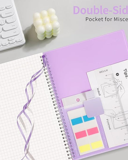 AHGXG Graph Paper Notebook - Spiral Notebook 8.5" x 11", A4 Large Graph Notebook, 100 gsm Thick Grid Paper, Waterproof Plastic Cover Journals for School Writing Engineering Math, Purple