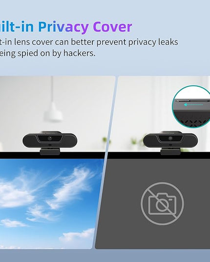 4K Webcam, UHD PTZ PC Camera with Speaker and 4 Microphones, Supporting Remote Control, Digital Zoom, Autofocus, Privacy Cover and Tripod, for Video Calls and Conferences and Live Streaming