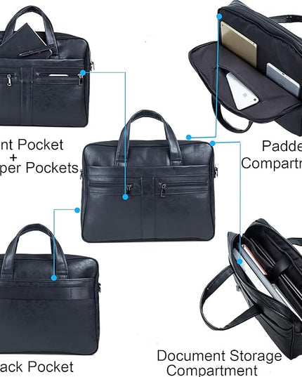 seyfocnia Men's Leather Messenger Bag, Laptop Briefcase Business Satchel Computer