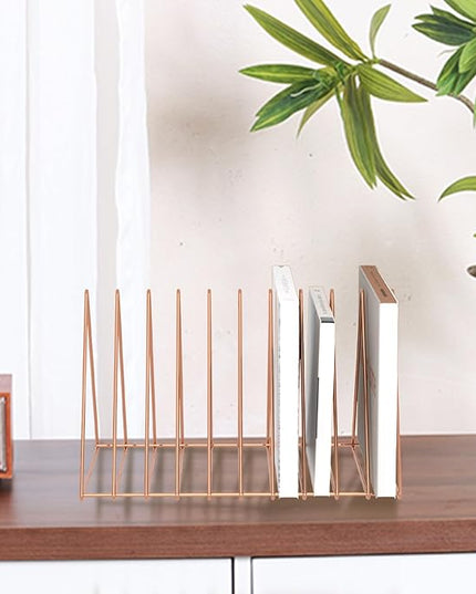 Urban Deco Triangle Desk Organizers Metal Wire Magazine Holder 10 Sections Decorative File Folder Organizer Vinyl Record Storage Office File Organizer For Desk - Rose Gold Magazine File Holder