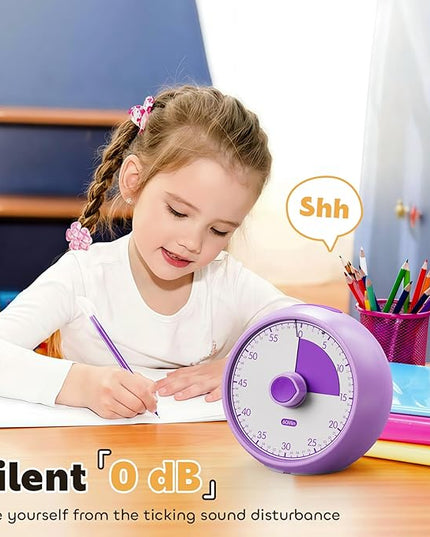 Conchstar Visual Timer for Kids 60-Minute - Countdown Timer with Optional Alarm, Focus Tool for ADHD & Autism, Time Management for Homework, Chores, Office, Kitchen, Teaching & Study Routines (Purple)