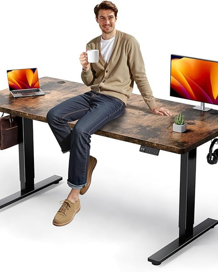 Electric Standing Desk Adjustable - 63x30 Inch Sit Stand Desk with 1 Inch Thick Tabletop, Double Beam Frame, 3 Memory Height Adjustment, Cable Management for Home Office