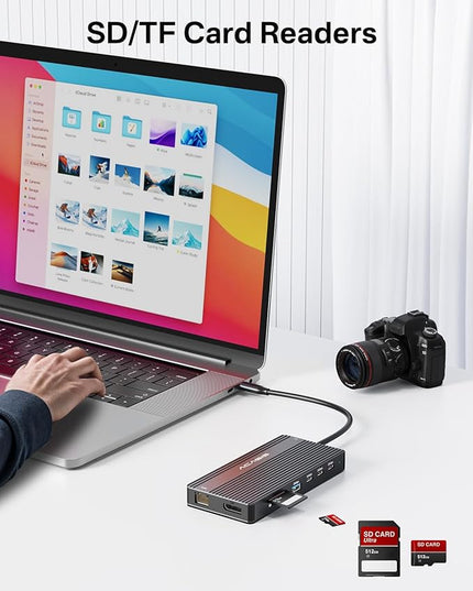 USB C Docking Station Dual Monitor, 14 in 1 USB C Hub, Adapter with 2 HDMI+DP(4K60Hz), Ethernet, 3 USBC 10G,100W PD, SD/TF, Audio, Laptop Docking Station for Dell/HP/Lenovo/ThinkPad/Surface (Black)