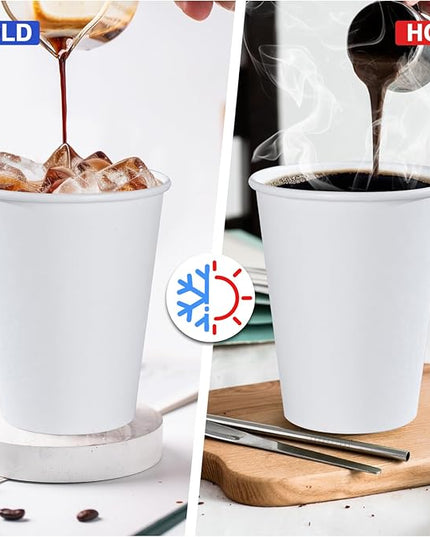 Lamosi 500 Count 12 oz Paper Coffee Cups, Disposable Paper Coffee Cups for Hot or Cold Drinks, 12 Ounce White Beverages Water Cups for Party, Picnic, Travel, Events