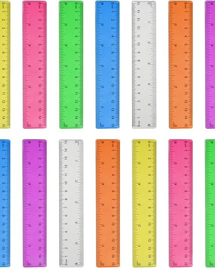 14 Packs 6 Inch Small Rulers for Kids, Plastic School Ruler with Inches and Centimeters, Assorted Colors