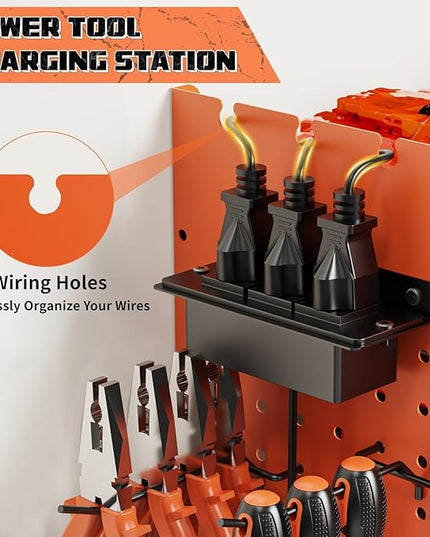 Power Tool Organizer with Charging Station Wall Mount, 3 Layer Expanded Heavy Duty Garage Organization, 45.5 Inch Length Garage Tool Storage, 8 Drills, 2 Assemble Method, Orange