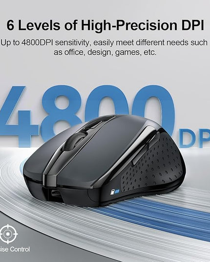 TECKNET Wireless Mouse (BT5.0/3.0 & 2.4G) Rechargeable 4800 DPI Silent USB A & Bluetooth Mouse 6 Buttons, Wide Compatibility - Grey