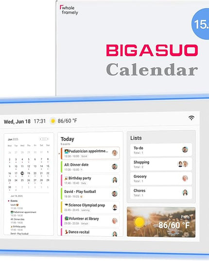 15.6 Inch Digital Calendar, Full HD Touchscreen Smart Planner for Family Schedules - Wall & Desk Mount, Great for Seamless Daily Planning & Household Organization, with LED Reminder Light