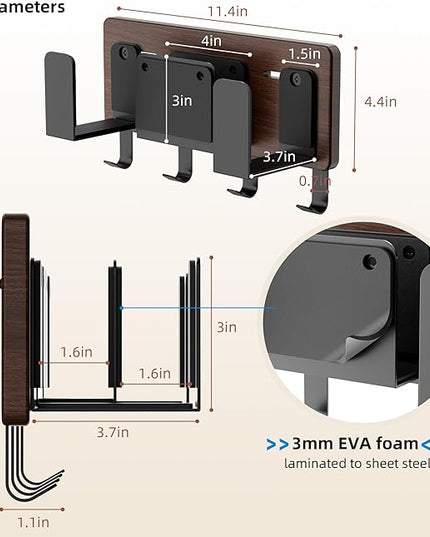 Universal Laptop Wall Mount Holder, Adjustable Metal Desk Organizer with Hooks | Ventilated Cooling & Anti-Scratch Pads | Compatible with 10-17.3 inch Laptop, Tablet, Keyboard, Router, Modem